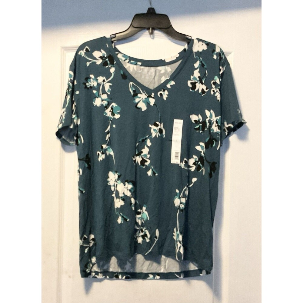 Nine West Women's Essential V-Neck T-Shirt L, Teal NWT